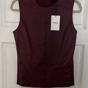 Theory Women's Sleeveless Top - Burgundy leather in a front
